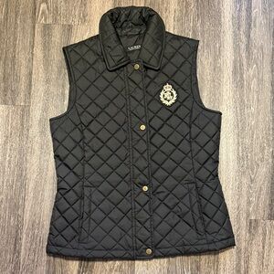 Lauren Ralph Lauren Black Quilted Vest with Gold Buttons